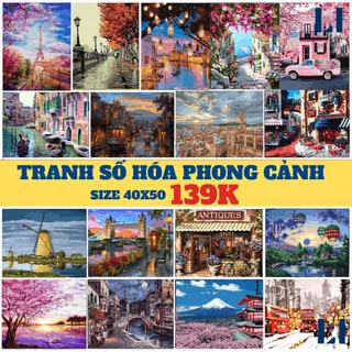 Tranh tô màu theo số phong cảnh đường phố có khung - Tranh sơn dầu số hoá LIM Art