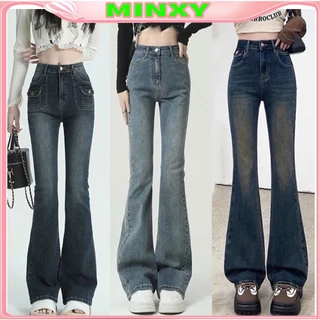 Quần jeans nữ ống loe,chất bò co giãn,cạp cao hack dáng-Minxy shop