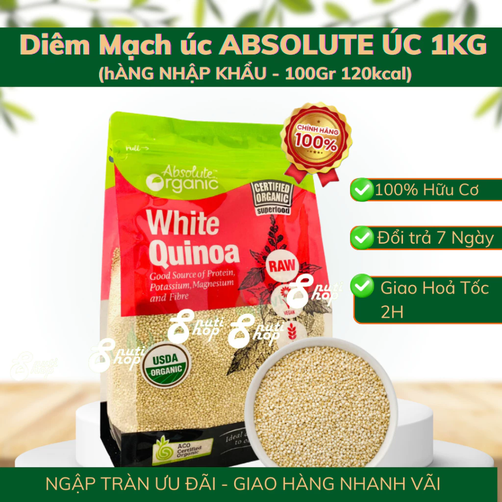 Hạt Diêm mạch trắng White Quinoa Absolute Organic 1kg