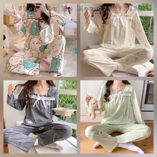 Đồ bộ bầu, bộ dài tay sau sinh, đồ bộ cho bé bú vải cotton mỏng thoải mái, có size lớn