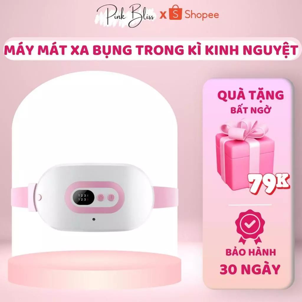 Đai Massage Bụng Kinh Cho Bạn Gái PinkBliss - Máy Làm Ấm Chườm Nóng Giảm Đau Mát Xa Đến Ngày Và Kỳ Kinh Nguyệt