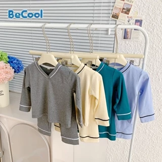 Bộ Đồ Ngủ Cổ V Cho Bé, Bộ Dài Thu Đông Chất Cotton Gân Cao Cấp Cho Bé từ 8-27kg - ROSY KIDS