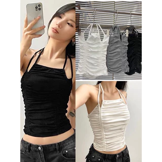 Áo yếm cột dây ôm body trắng, đen, ghi. Áo kiểu yếm chất thun cottton, áo croptop cổ yếm siêu hot 45