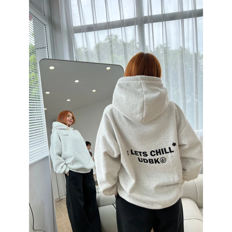 Áo Hoodie Nỉ Bông, Áo nỉ In Chữ 2 Mặt LET CHILL Màu Xám Tiêu