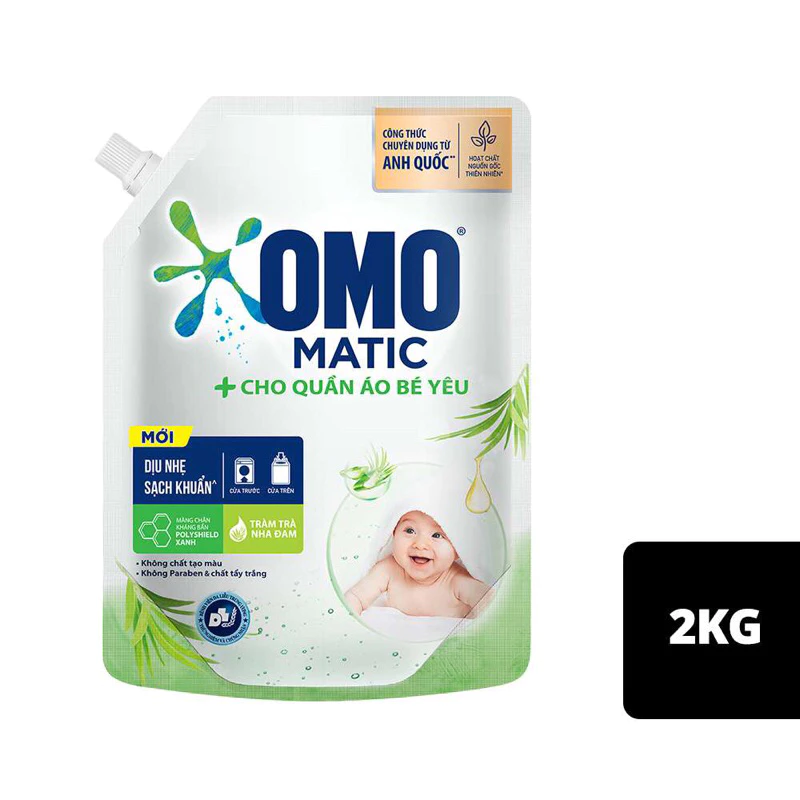 Nước Giặt OMO MATIC Dịu Nhẹ Cho Da Nhạy Cảm 2kg Túi TRẮNG