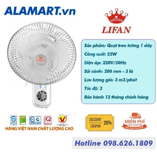 Quạt treo tường Lifan T-109 sải cánh 20 cm lồng 25cm