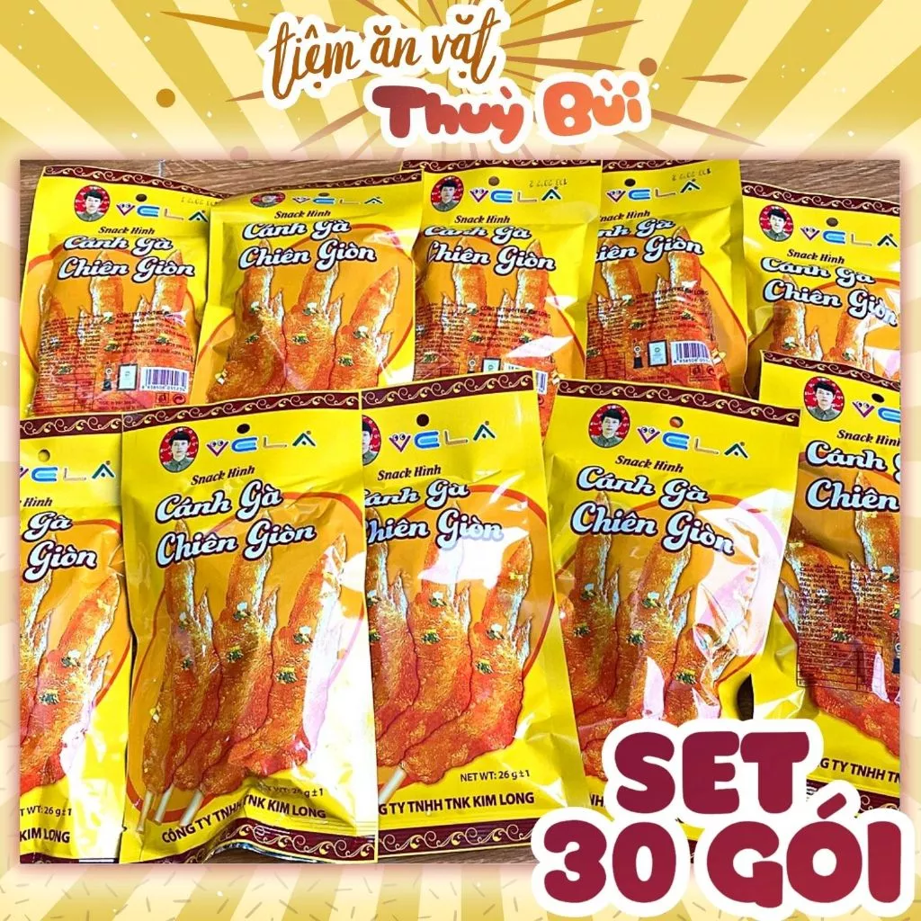 Bịch 30 Gói Bim Bim Cánh Gà Chiên Giòn VELA, Snack Cánh Gà Nội Địa, đồ ăn vặt cổng trường