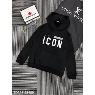 Áo hoodie nam nữ Dsq2 nỉ bông in chữ ICON trắng ngang ngực bo ống chun dày dặn siêu hót 2024