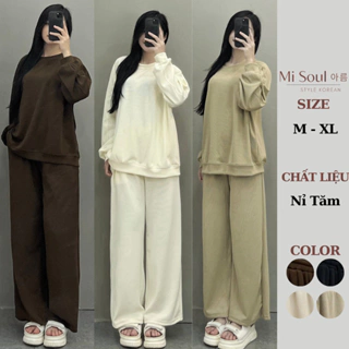 Set Nỉ Tăm Dài Tay Trơn BigSize Nữ MiSoul, Bộ Quần Áo Thu Đông BigSize Nữ Dài Tay Kèm Quần Dài 221