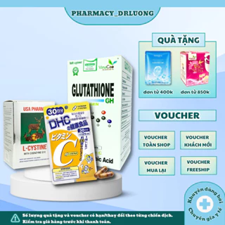 Combo siêu trắng da 180 viên gồm Glutathione Collagen GH - Vitamin C DHC - L-cystine USA dùng trong 1 tháng