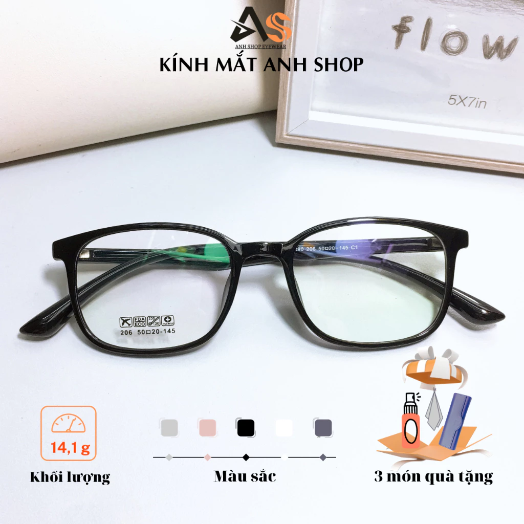 Gọng kính cận vuông nam nữ chất liệu nhựa dẻo 206A