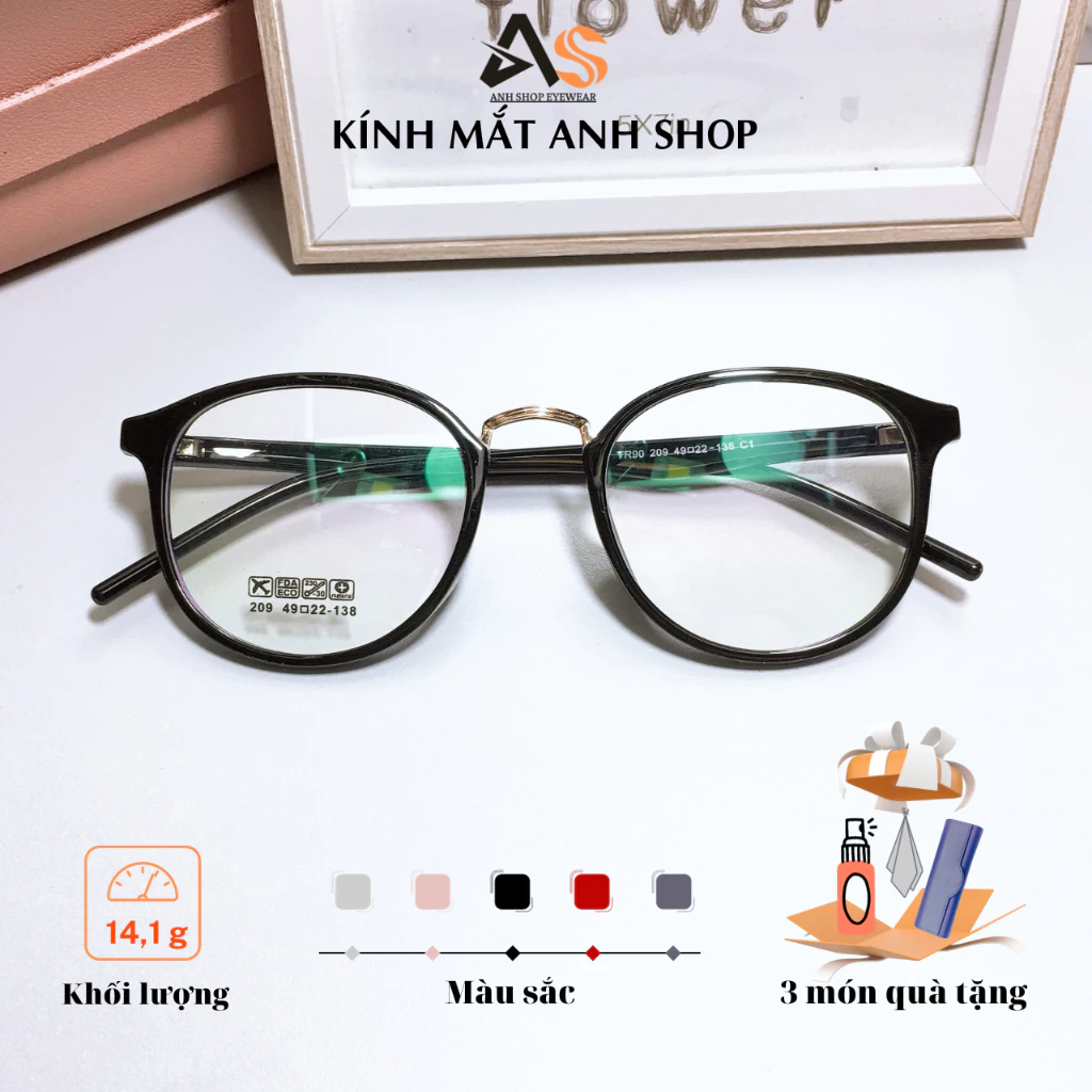 Gọng kính tròn nhựa dẻo thời trang nữ nhiều màu sắc dễ đeo nhận cắt tròng cận viễn loạn 209A