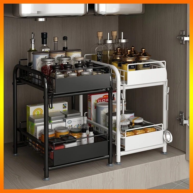 【Local seller】Dưới bồn rửa nhà bếp giá tủ kéo nhiều tầng phòng tắm giá để đồ đa năng dưới bàn kệ nhỏ để đồ