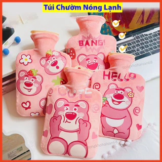 Túi chườm nóng lạnh  gấu dâu lông mịn nhung mềm giảm đau bụng kinh, túi chườm giữ ấm hạ sốt hỗ trợ phục hồi viết thương