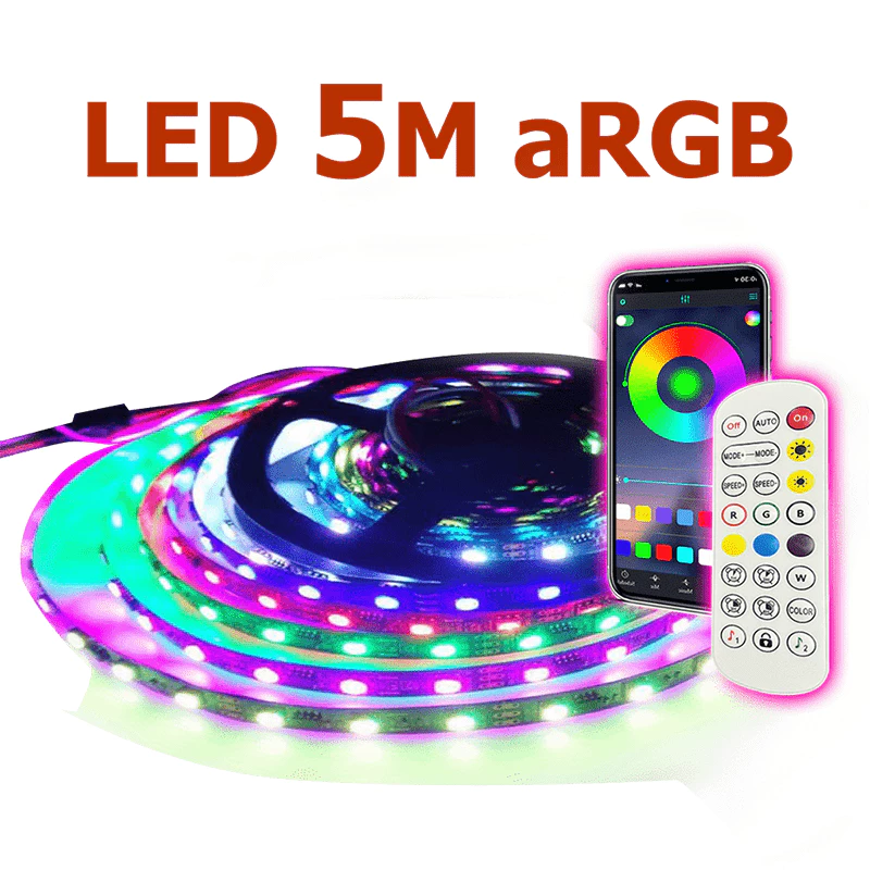 Bộ đèn led đuổi ARGB 16 triệu màu, cảm biến âm thanh trực tiếp, điều khiển bằng điện thoại, led 5050 IP65 cao cấp