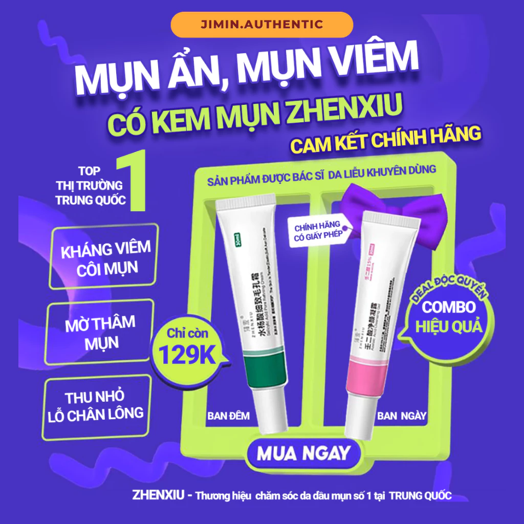 Kem mụn Zhenxiu giảm mụn, mờ thâm, sẹo, kiểm soát nhờn, thu nhỏ lỗ chân lông, BHA và acid Azelatic, niacinamide