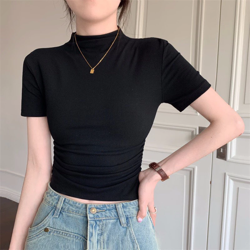 ÁO CROPTOP NHÚN EO CỔ LỌ TRÒN CLT555