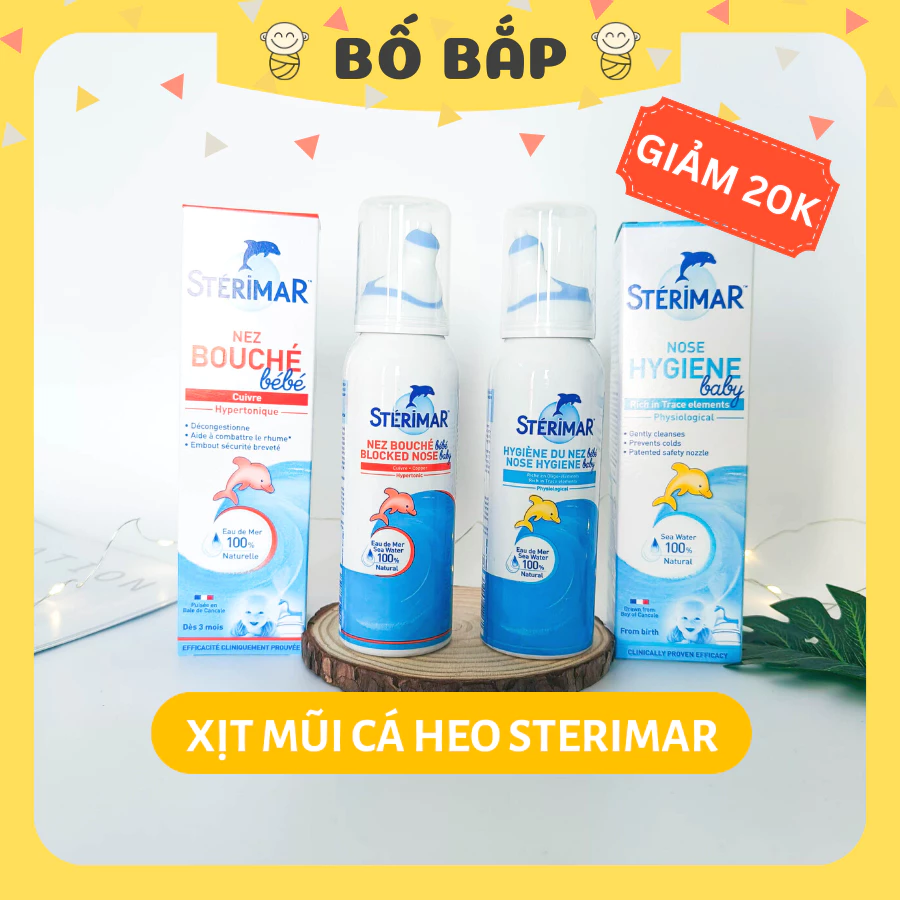 Xịt Mũi Cá Heo Sterimar Pháp Cho Bé Sơ Sinh Giúp Giảm Viêm Mũi 0m+ 100ml - Bố Bắp Store