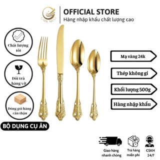 Bộ dụng cụ ăn mạ vàng 24k, bộ dao - muỗng - nĩa làm bằng thép không gỉ cao cấp GMR MINI SHOP