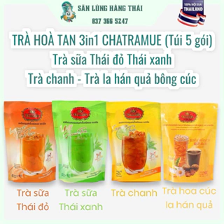 Trà Sữa Thái Xanh, Thái Đỏ, Trà Chanh, Trà La Hán Quả Hòa Tan 3in1 Chatramue Thái Lan (Túi 5 gói)