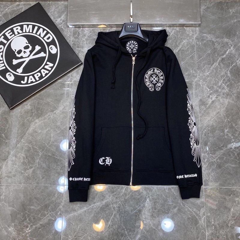 Áo Hoodie zip Chro.mme 2 lớp nỉ dày dặn-Áo khoác ngoài ChoHeart thiết kế hoạ tiết - Hoodie chui đầu
