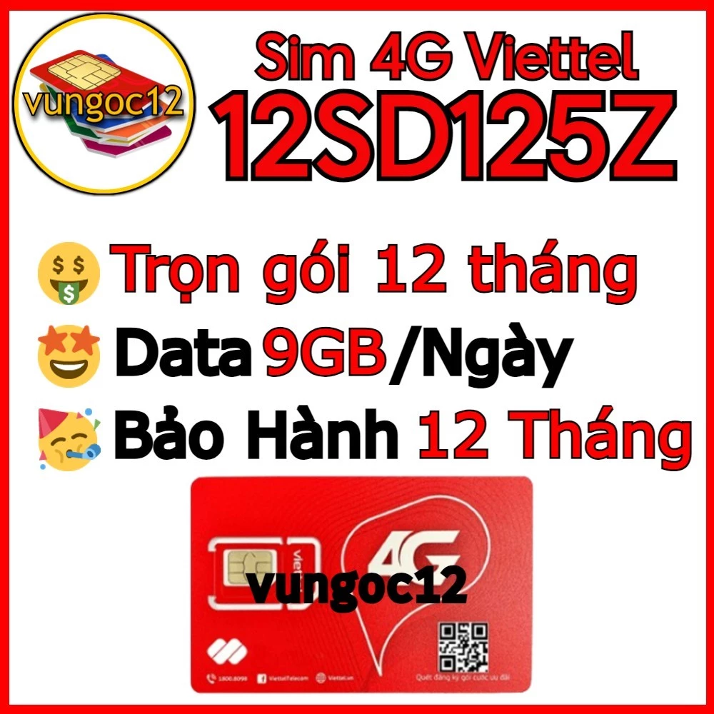 SIM 4G VIETTEL 12MXH100 12SD125Z 12SD135 12UMAX90  12ST60N K GIỚI HẠN DATA XÀI MAX BĂNG THÔNG KM 14THANG