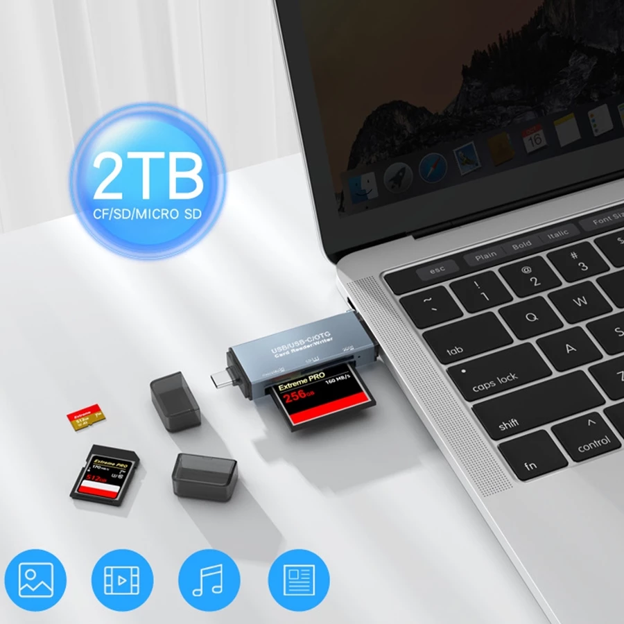Đầu đọc thẻ nhớ CF SD TF ra cổng usb và type-c hỗ trợ thẻ 2TB
