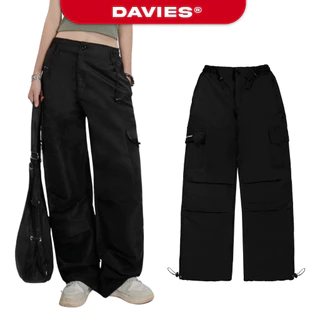 Quần ống rộng nam nữ túi hộp, vải dù màu đen Cargo Pant Y2K local brand Davies | D31-Q3