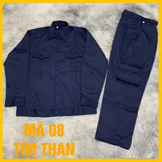 Quần áo bảo hộ lao động mã 08 tím than vải kaki 3/1 màu trơn dày dặn, bền bỉ, thoáng mát khi sử dụng