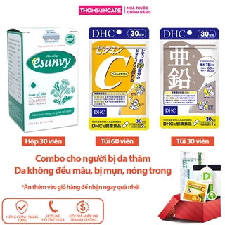 Combo cho người bị mụn, nóng trong - viên Esunvy 30v, Vitamin C DHC 60v, DHC Kẽm 30v đẹp da, giảm thâm - Thomsoncare