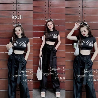 Áo thun in bàn tay xương chất bozip dáng croptop về hàng