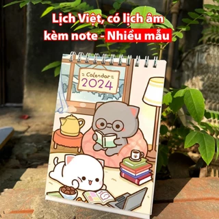 Lịch để bàn 2024 CÓ LỊCH ÂM, KÈM NOTE 4 mẫu cute hOT TREND VINTAGE