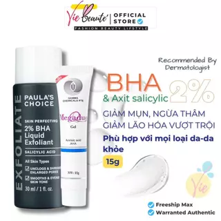 COMBO Paula's Choice BHA 2% [30ml] + Megaduo (AHA) Gel [15g] AHA + BHA tẩy da chết, tái tạo da