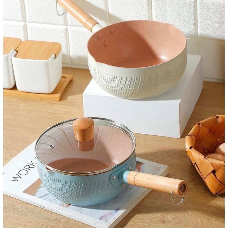 Chảo chống dính bếp từ sâu lòng vân đá 18cm dành cho mọi loại bếp , Chảo đá chống dính bếp từ cao cấp, Quánh nấu bột