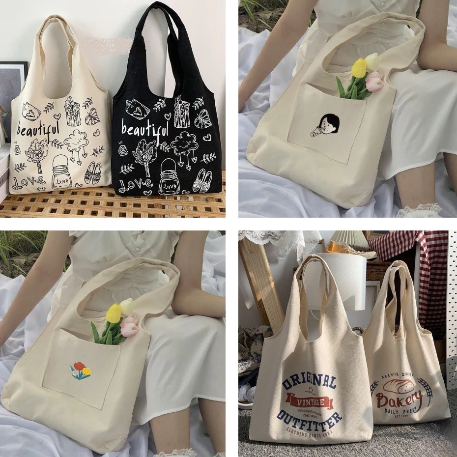 Túi tote vải canvas đựng đồ đi học cỡ lớn đựng vừa laptop phong cách ulzzang giá rẻ