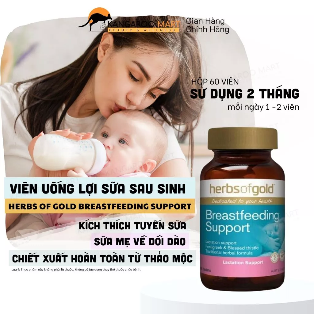 Viên uống lợi sữa herbs of gold breastfeeding support 60 viên - Kangaroo Mart Top Vitamins