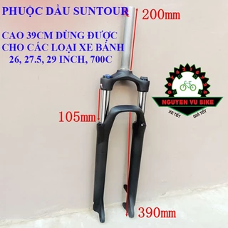 Phuộc nhôm dầu xe đạp bánh 26, 27.5, 29 inch, 700c phanh đĩa, hàng Suntour siêu êm, siêu bền