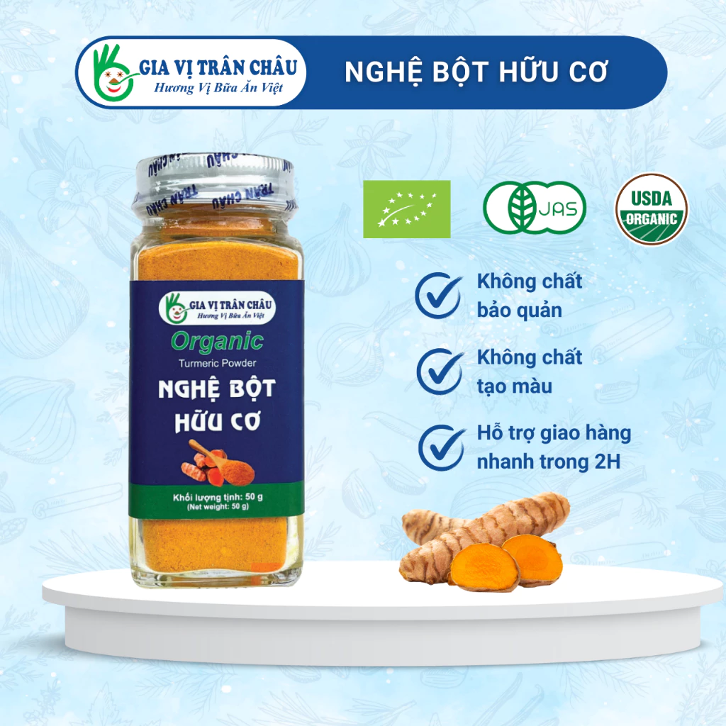 Nghệ bột hữu cơ nguyên chất Trân Châu, hũ 45g dùng cho làm đẹp, nguyên liệu nấu ăn, tốt cho sức khỏe