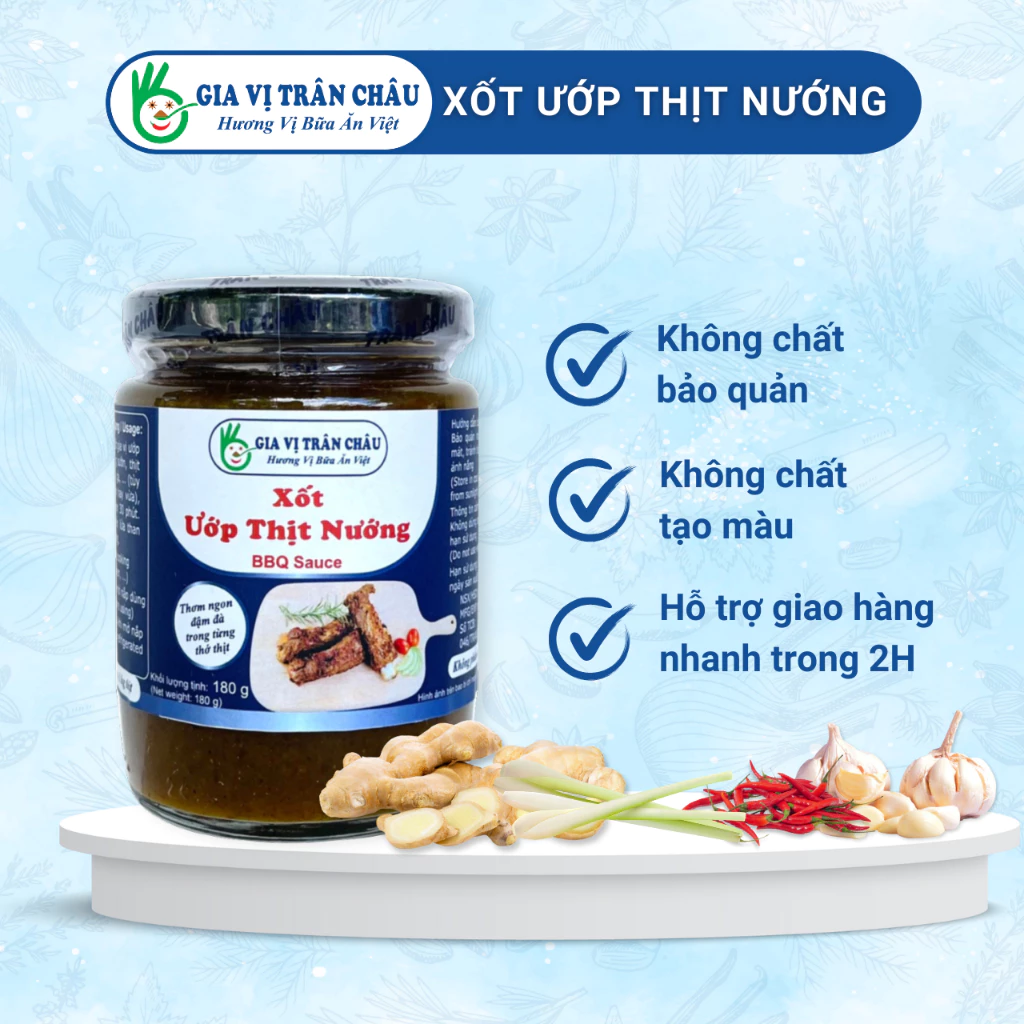 Xốt ướp thịt nướng BBQ Gia Vị Trân Châu hũ 180g, gia vị ướp nướng tiên dụng, ướp hải sản, thịt, rau củ BBQ