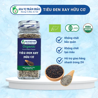 Tiêu đen xay hữu cơ Trân Châu hũ 50g, 100% nguyên liệu sạch tự nhiên, hương vị thơm nồng đặc trưng, đóng hũ tiện dụng