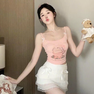 Áo Hai  Dây  Bra Hình Cute kèm nơ Cao Cấp