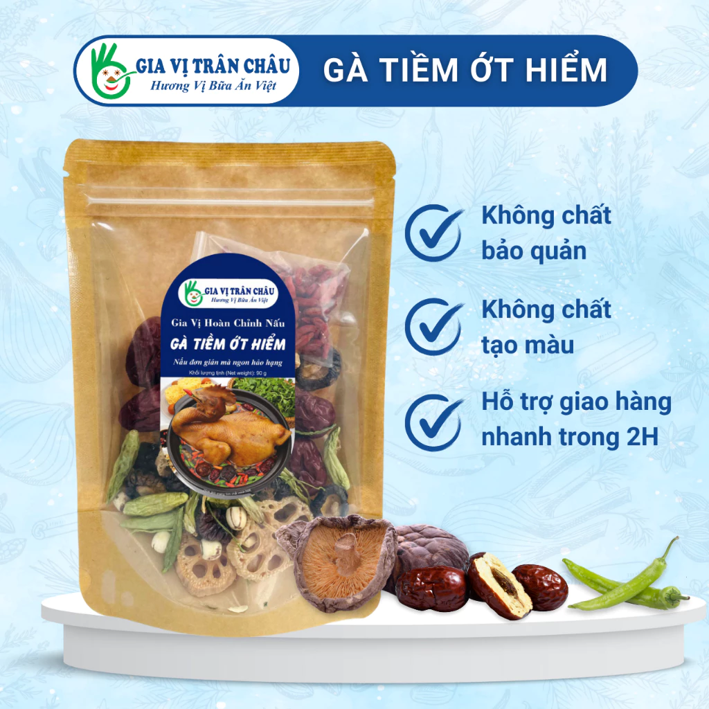 Gói gia vị hoàn chỉnh nấu Gà tiềm ớt hiểm Trân Châu,90g, ngon và tiện dụng, đầy đủ thành phần, nấu 3-4 người ăn