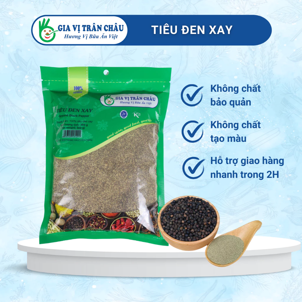 Tiêu đen xay Gia vị Trân Châu túi 500gram