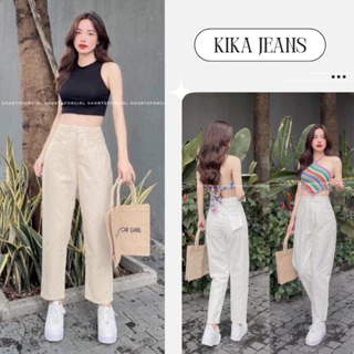 Quần baggy kaki nữ Bigsize 40kg- 80kg, quần jean ống đứng form lưng cao chất mềm mại  KiKaJeans MS93