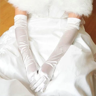 Găng tay dài màu trắng vải bóng