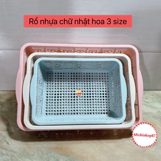 Rổ nhựa chữ nhật hoa 3 size Việt Nhật đựng đồ dùng văn phòng, nhà bếp