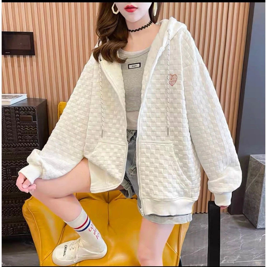 Áo Khoác Hoodie Nữ Form Rộng Có Nón Họa Tiết Dập Quả Chám Thời Trang Mẫu Mới