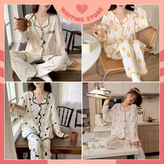 Bộ mặc nhà, đồ bộ nữ pijama dài tay cổ viền mềm mại vải thun cotton gân sóng DDCP09