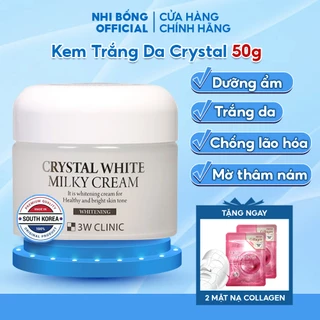 Kem Trắng Da Dưỡng Ẩm 3w Clinic Hàn Quốc Crystal White Milky Cream 50gr Giúp Da Trắng Sáng & Mềm Mịn Tự Nhiên