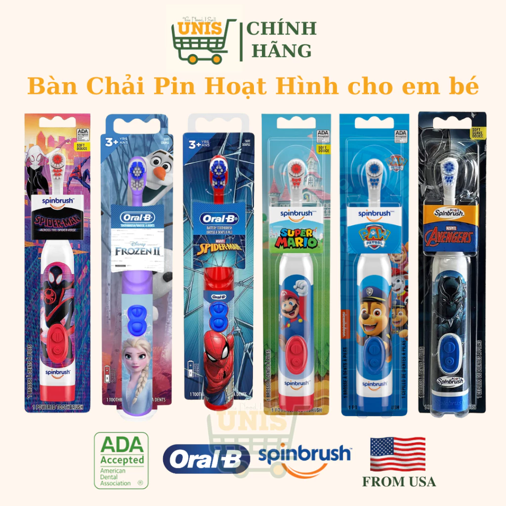 [NHẬP MỸ - AUTH - ĐỦ BILL] (Chọn hình)  Bàn Chải Pin ORAL-B và SPINBRUSH cho bé (KHÔNG THAY ĐẦU BÀN CHẢI)